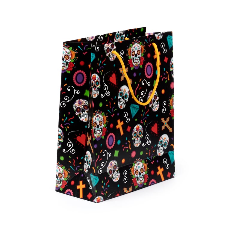 Large Day of the Dead Decorative Gift Bag with Card Tag and Cord Handles