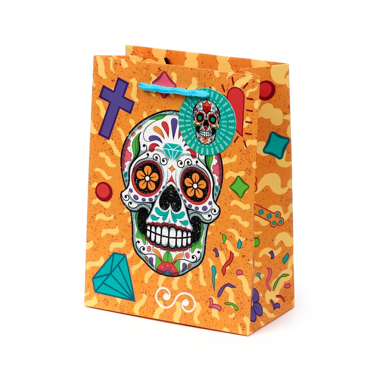 Medium Card Gift Bag with Day of the Dead Theme and Cord Handles