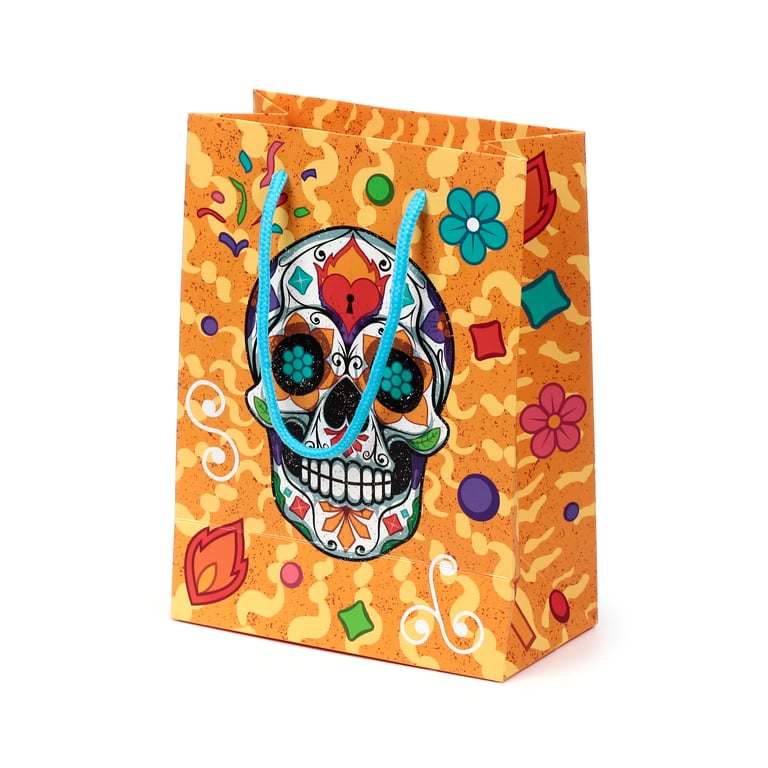 Medium Card Gift Bag with Day of the Dead Theme and Cord Handles