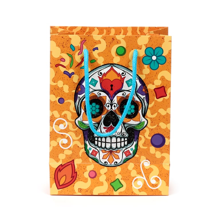 Medium Card Gift Bag with Day of the Dead Theme and Cord Handles