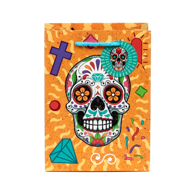 Medium Card Gift Bag with Day of the Dead Theme and Cord Handles