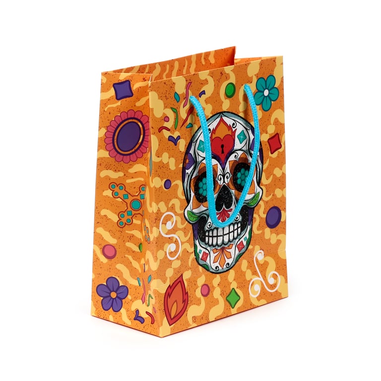 Medium Card Gift Bag with Day of the Dead Theme and Cord Handles