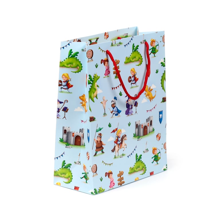 Large Card Gift Bag with Cord Handles - Knights & Dragons Personalized Gift Tag Included