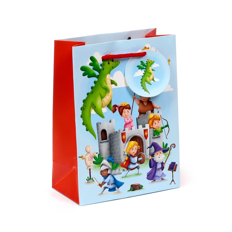Medium Size Knights & Dragons Card Gift Bag with Cord Handles and Tag