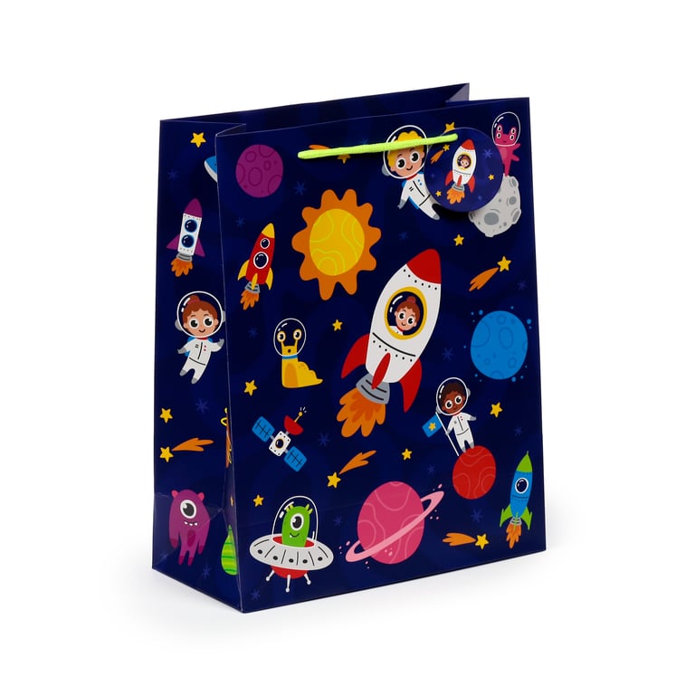Large Space Cadet Card Gift Bag with Cord Handles and Tag