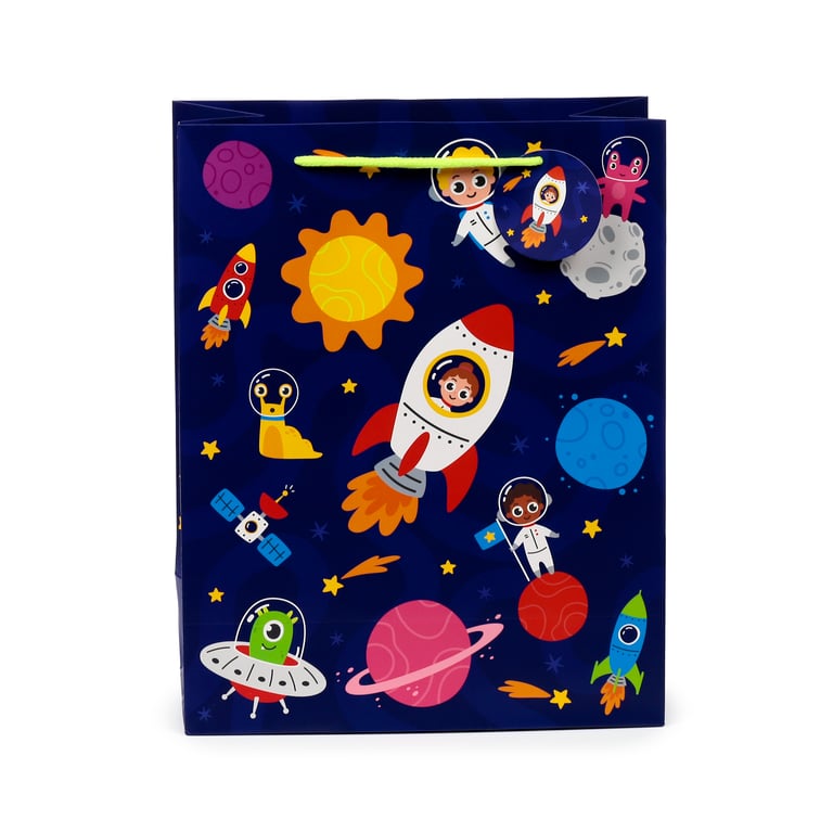 Large Space Cadet Card Gift Bag with Cord Handles and Tag
