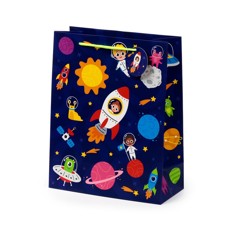 Large Space Cadet Card Gift Bag with Cord Handles and Tag