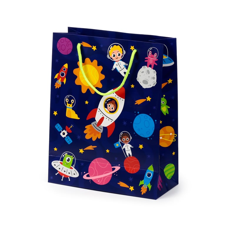 Large Space Cadet Card Gift Bag with Cord Handles and Tag