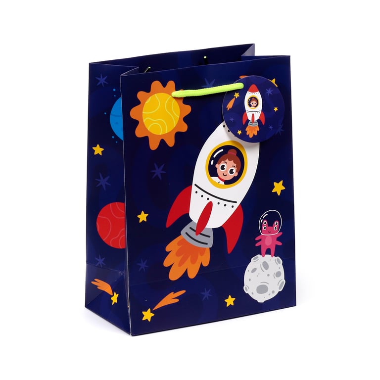 Medium Card Gift Bag with Cord Handles and Gift Tag - Space Cadet