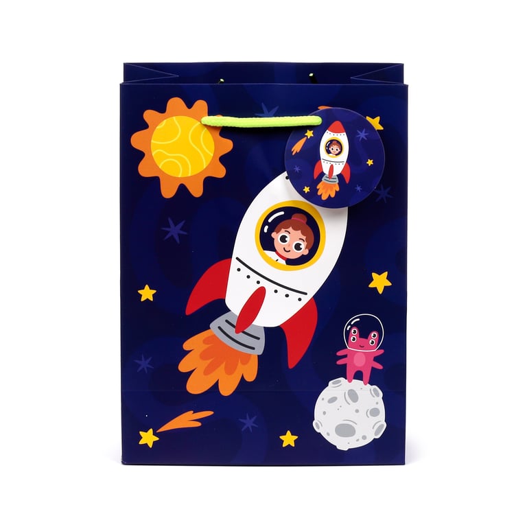Medium Card Gift Bag with Cord Handles and Gift Tag - Space Cadet