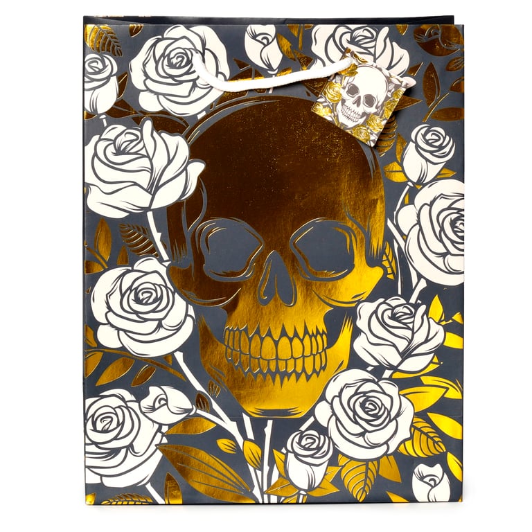 Large Metallic Skulls and Roses Card Gift Bag