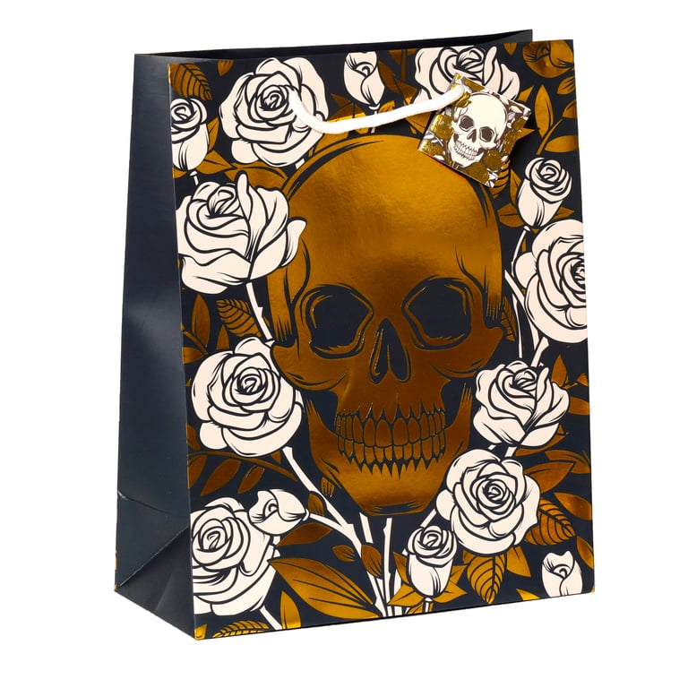 Large Metallic Skulls and Roses Card Gift Bag