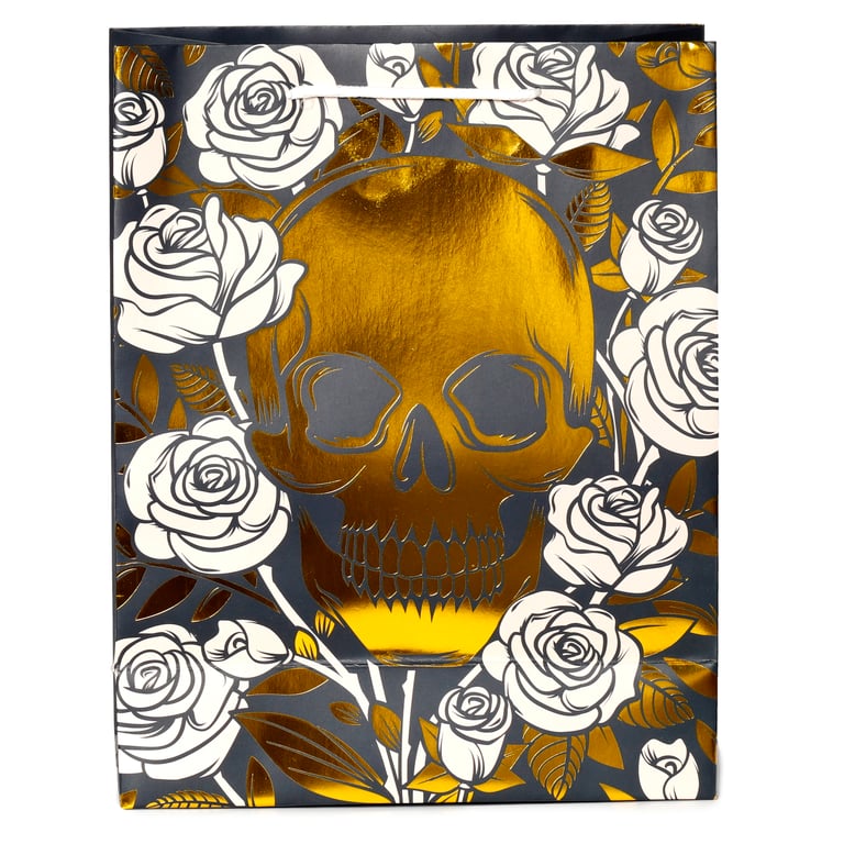 Large Metallic Skulls and Roses Card Gift Bag
