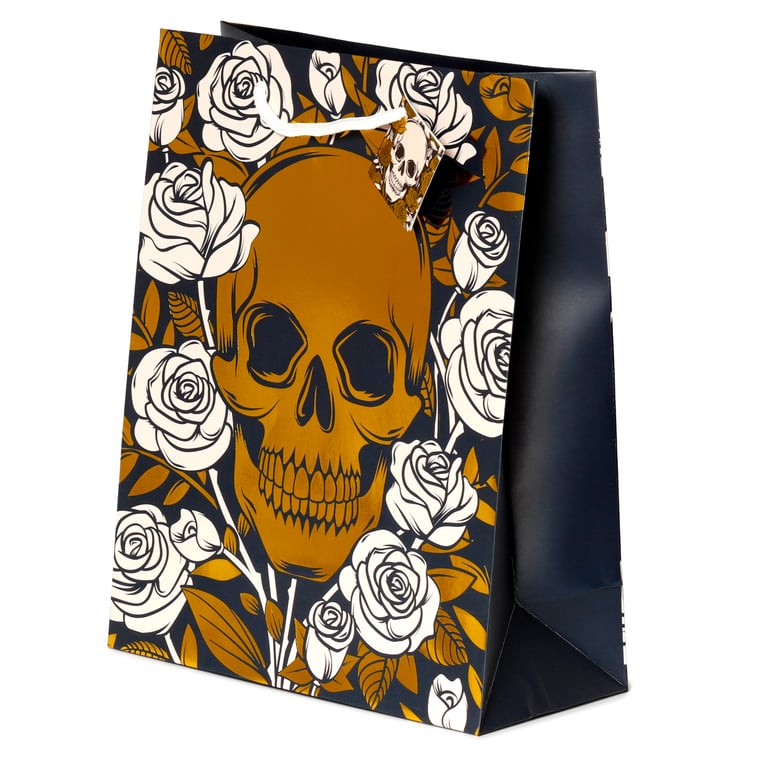 Large Metallic Skulls and Roses Card Gift Bag