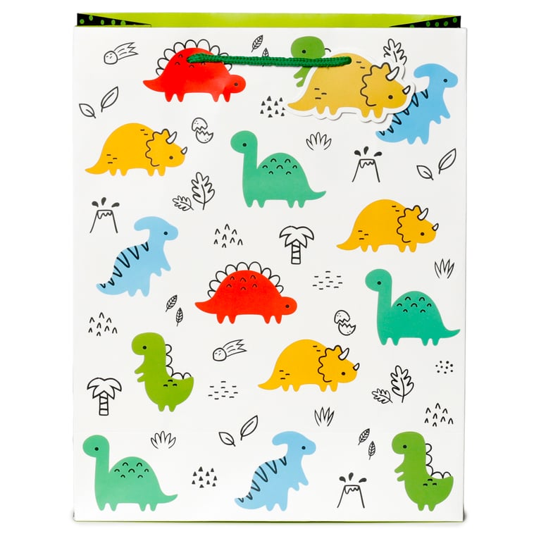 Large Card Gift Bag with Cord Handles - Dinosauria Jr Personalized Gift Wrap