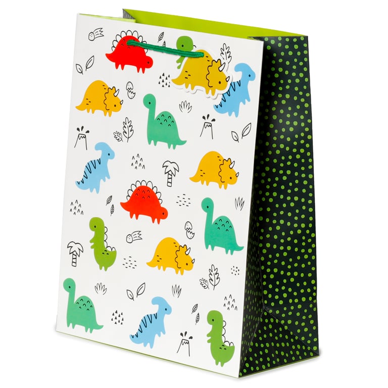 Large Card Gift Bag with Cord Handles - Dinosauria Jr Personalized Gift Wrap