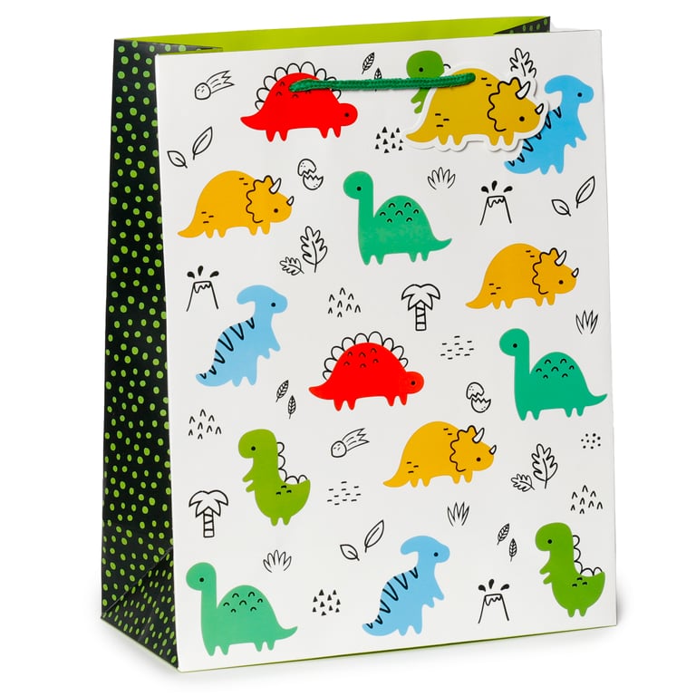 Large Card Gift Bag with Cord Handles - Dinosauria Jr Personalized Gift Wrap