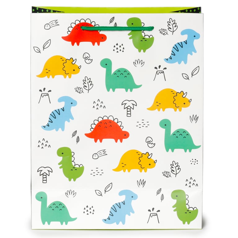 Large Card Gift Bag with Cord Handles - Dinosauria Jr Personalized Gift Wrap