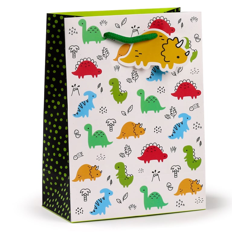 Medium Dinosauria Jr Card Gift Bag with Cord Handles and Tag