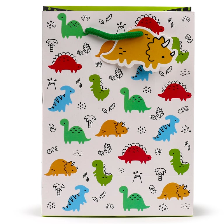 Medium Dinosauria Jr Card Gift Bag with Cord Handles and Tag