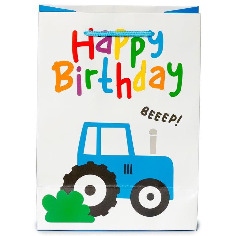 Happy Birthday Little Tractors Medium Card Gift Bag with Cord Handles and Gift Tag