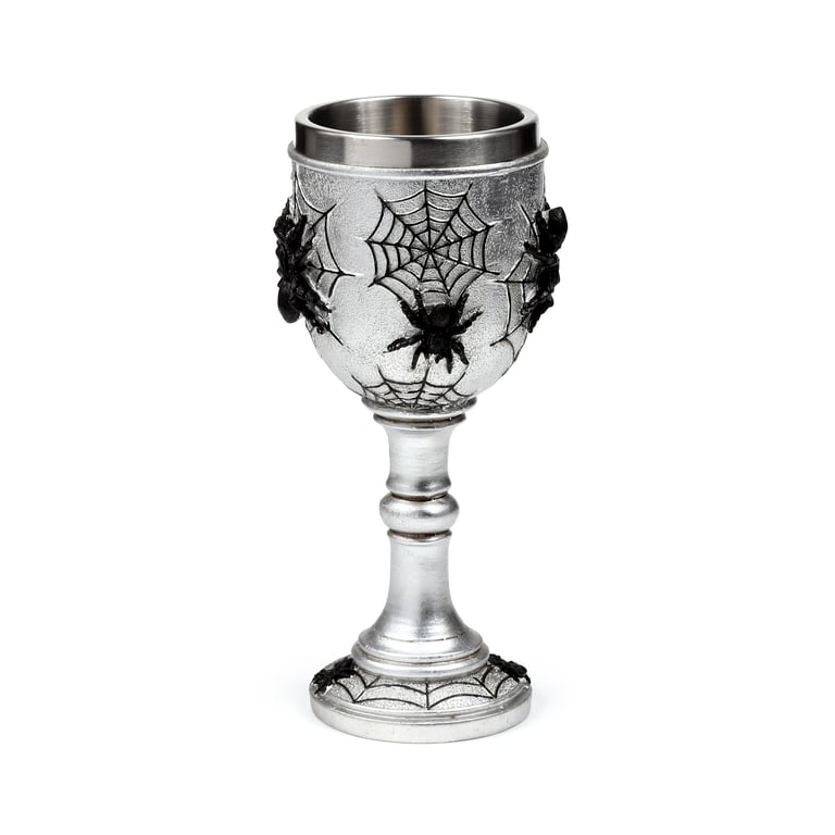 Decorative Spider Web Goblet - Resin and Stainless Steel Halloween Decor