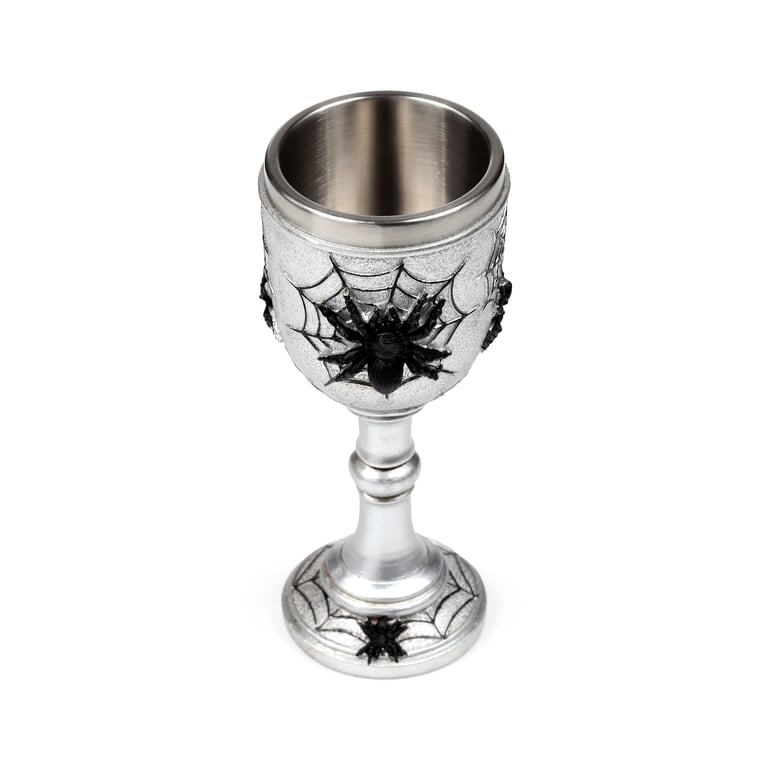 Decorative Spider Web Goblet - Resin and Stainless Steel Halloween Decor