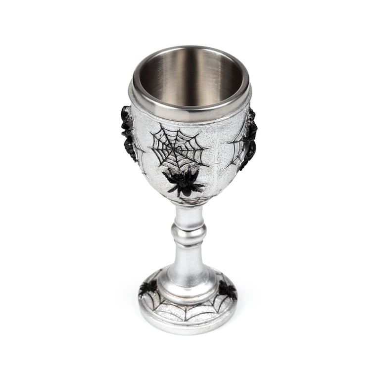 Decorative Spider Web Goblet - Resin and Stainless Steel Halloween Decor