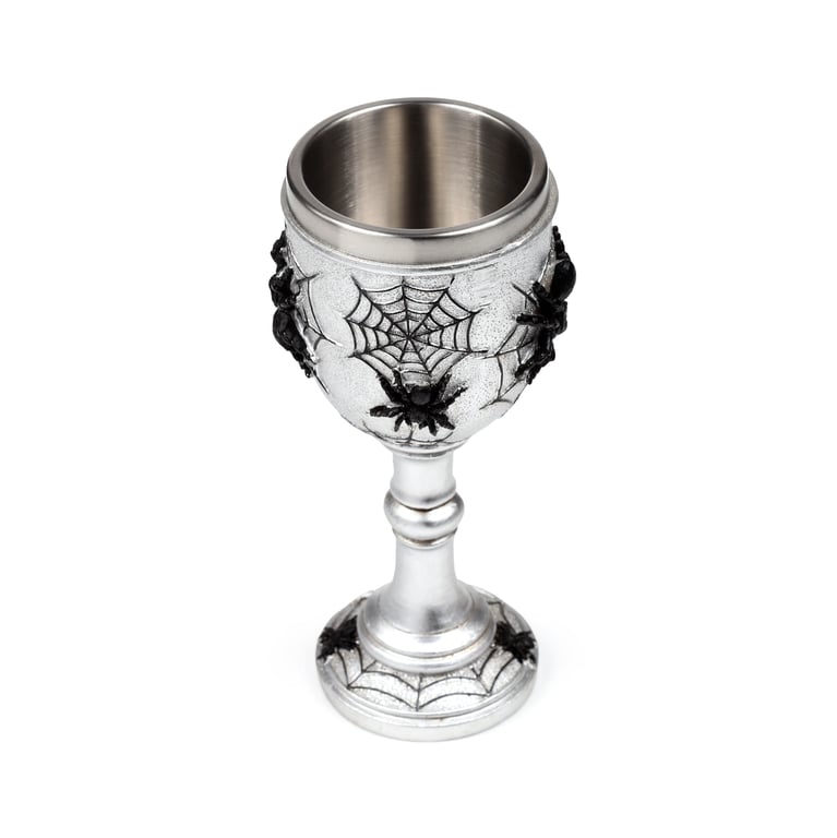 Decorative Spider Web Goblet - Resin and Stainless Steel Halloween Decor