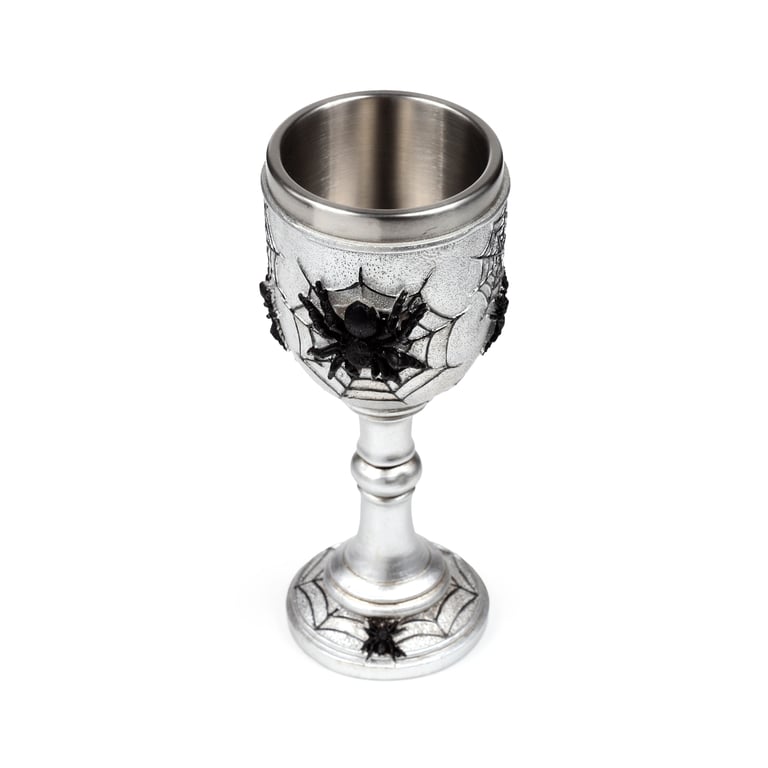 Decorative Spider Web Goblet - Resin and Stainless Steel Halloween Decor