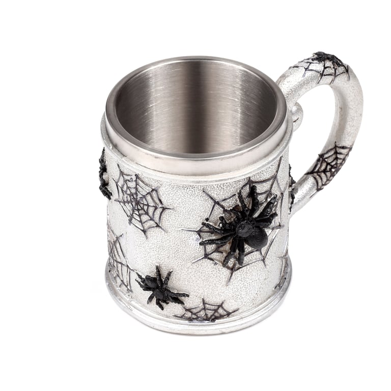 Resin and Stainless Steel Decorative Spider Web Tankard - Halloween Home Decor
