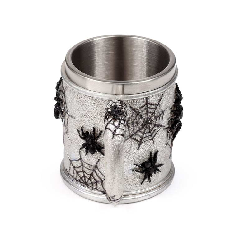 Resin and Stainless Steel Decorative Spider Web Tankard - Halloween Home Decor