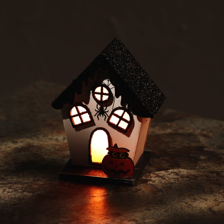 LED Halloween Spider House Decoration - Biodegradable Glitter and Batteries Included