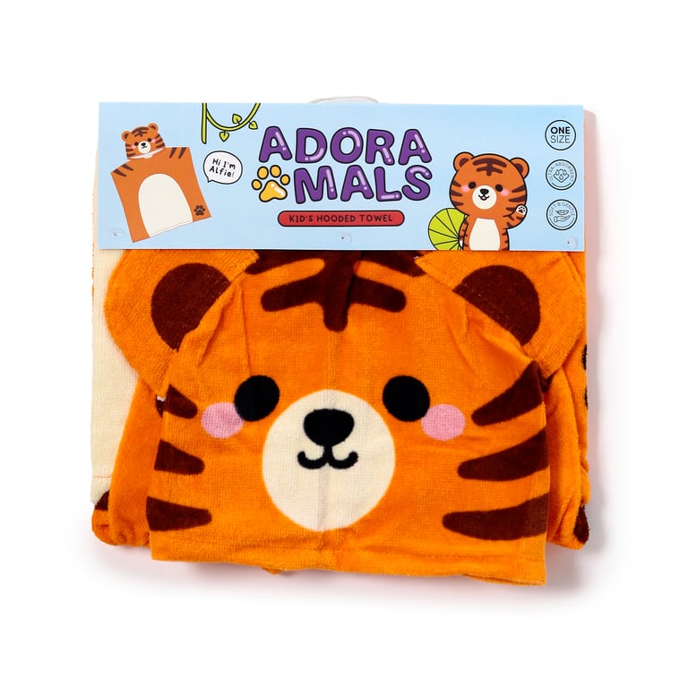 Adoramals Alfie the Tiger 100 Cotton Kids Hooded Towel