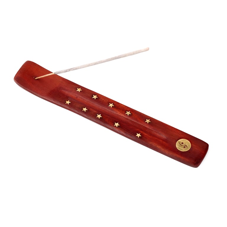 Mango Wood Ashcatcher with Yin Yang Symbol Incense Holder