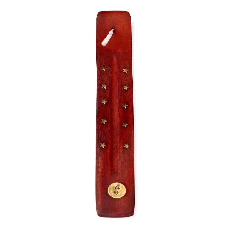 Mango Wood Ashcatcher with Yin Yang Symbol Incense Holder