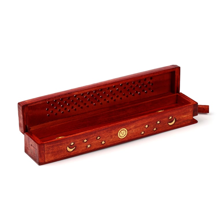 Mango Wood Incense Holder with Sun and Stars Design