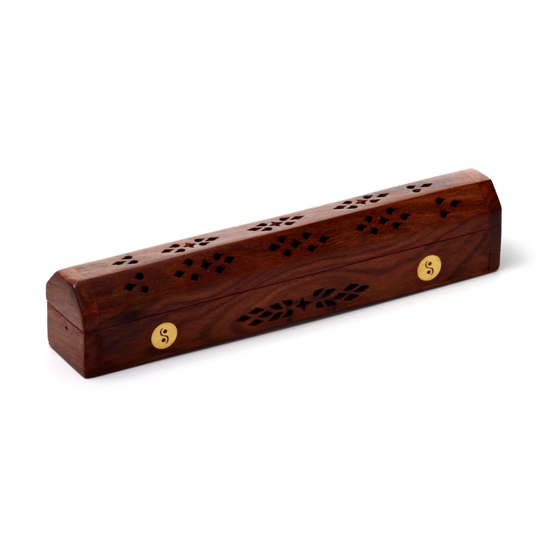 Sheesham Wood Box with Yin Yang Design Incense Holder and Container