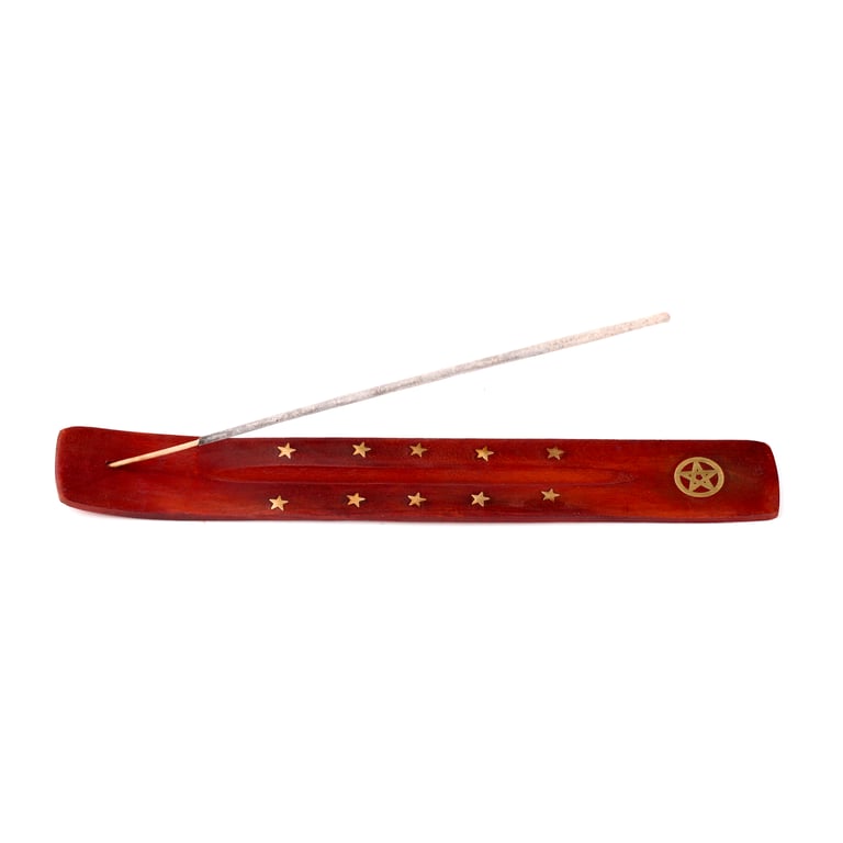 Mango Wood Pentagram Ashcatcher - Elegant Home Decor for Incense Sticks