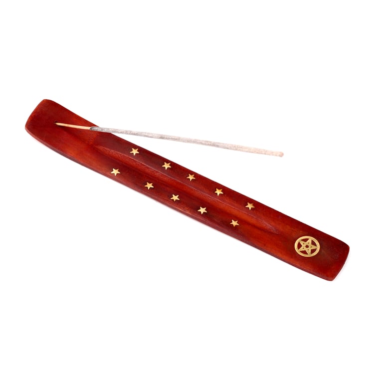 Mango Wood Pentagram Ashcatcher - Elegant Home Decor for Incense Sticks