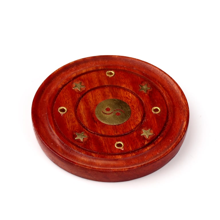 Decorative Mango Wood Round Yin Yang Incense Ashcatcher Holder Stand