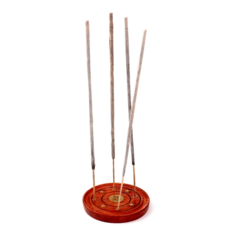 Decorative Mango Wood Round Yin Yang Incense Ashcatcher Holder Stand