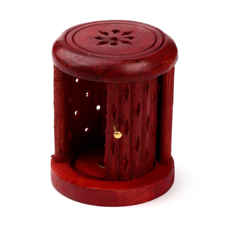 Mango Wood Incense Holder with Sliding Door - Wooden Storage for Incense Cones