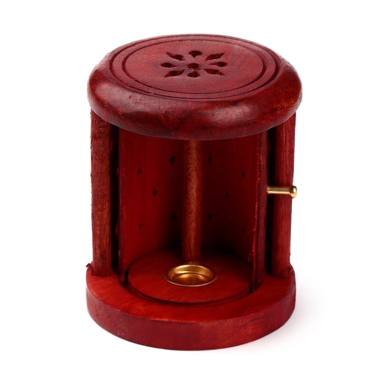 Mango Wood Incense Holder with Sliding Door - Wooden Storage for Incense Cones