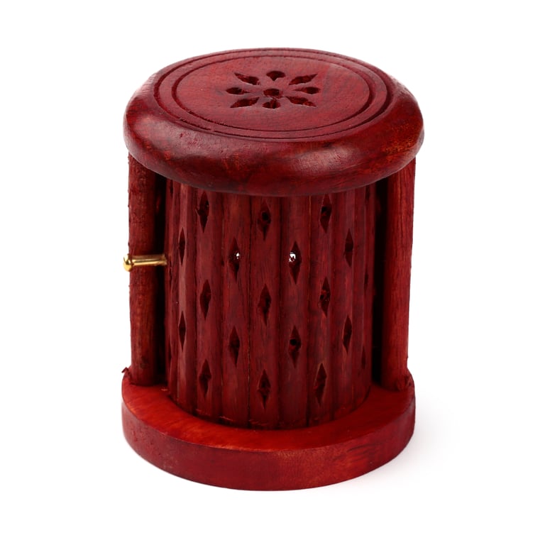 Mango Wood Incense Holder with Sliding Door - Wooden Storage for Incense Cones