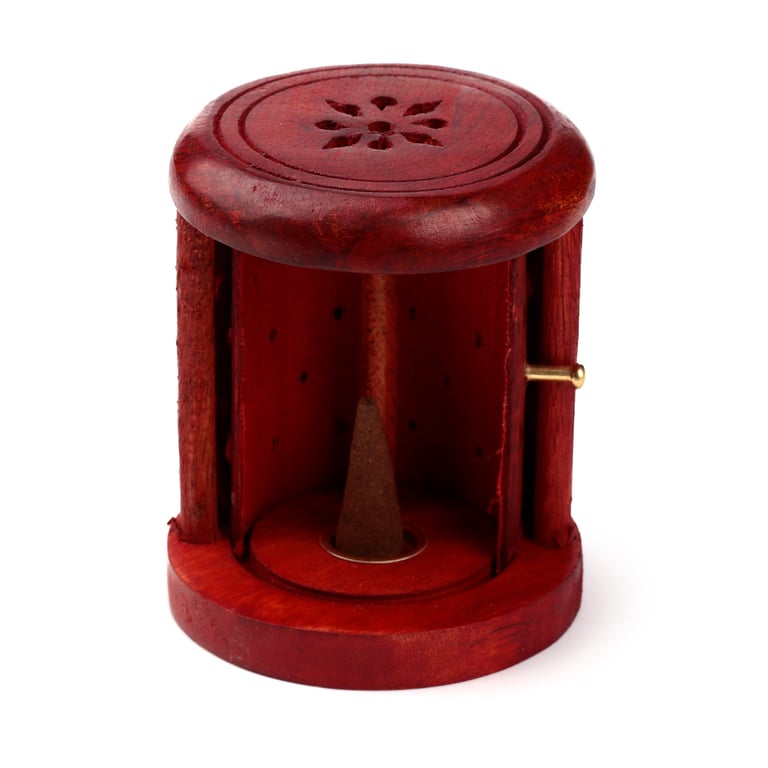 Mango Wood Incense Holder with Sliding Door - Wooden Storage for Incense Cones