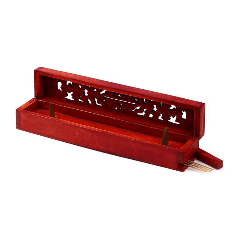 Mango Wood Incense Storage Box - Decorative Wooden Holder for Sticks and Cones