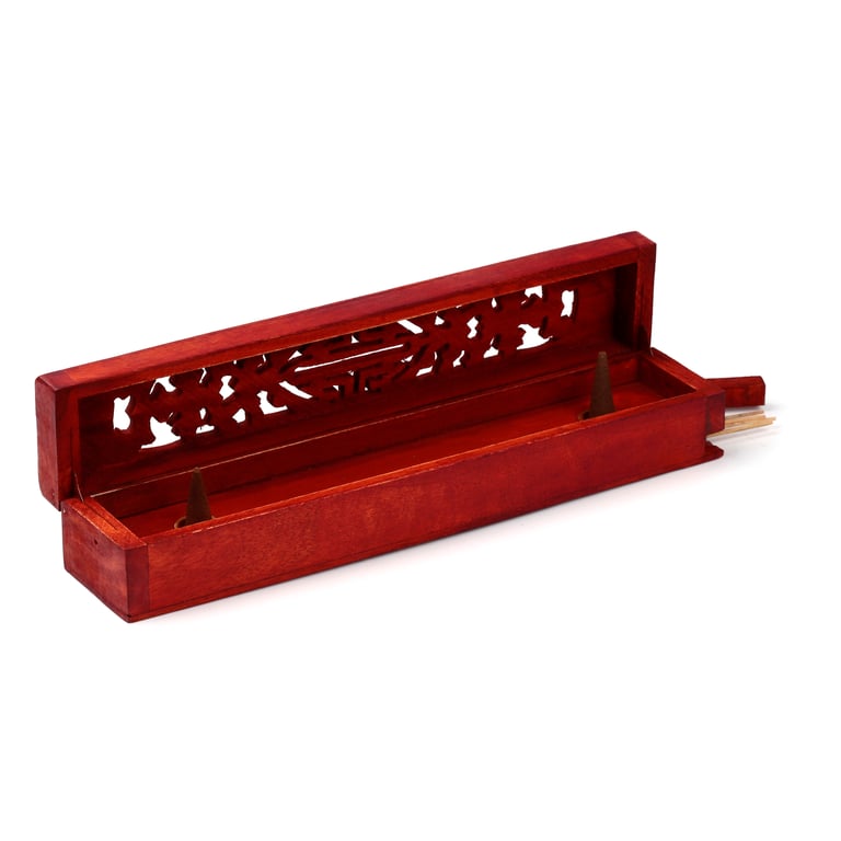 Mango Wood Incense Storage Box - Decorative Wooden Holder for Sticks and Cones