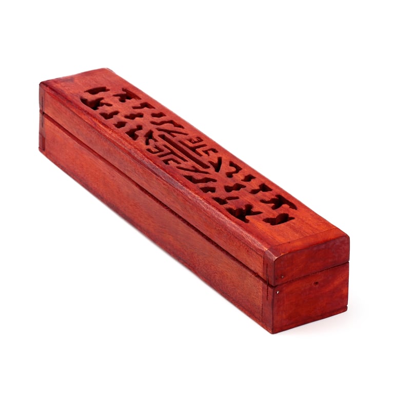 Mango Wood Incense Storage Box - Decorative Wooden Holder for Sticks and Cones