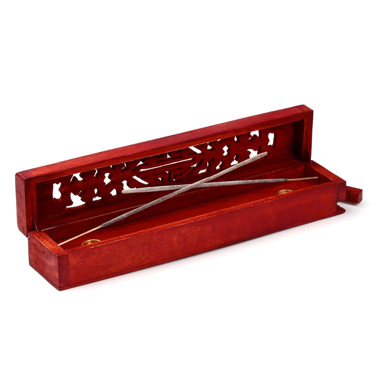 Mango Wood Incense Storage Box - Decorative Wooden Holder for Sticks and Cones